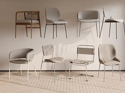 Modern Single Chairs In Various Designs With Upholstered Seats And Metal Legs 3d model