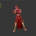 3D Rendered Game Movie Female Character in Red Outfit with Fighting Pose