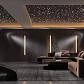 Modern Home Theater Room With Starry Ceiling Large Screen And Plush Seating Furniture