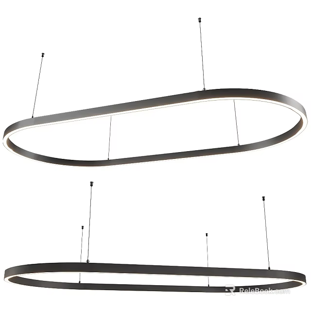Modern Black Oval Chandelier with Metal Frame LED Lighting and Hanging Design 3d model 