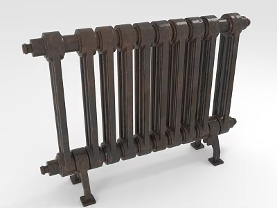 Vintage Cast Iron Radiator With Vertical Fins And Dark Finish Base Structure 3d model