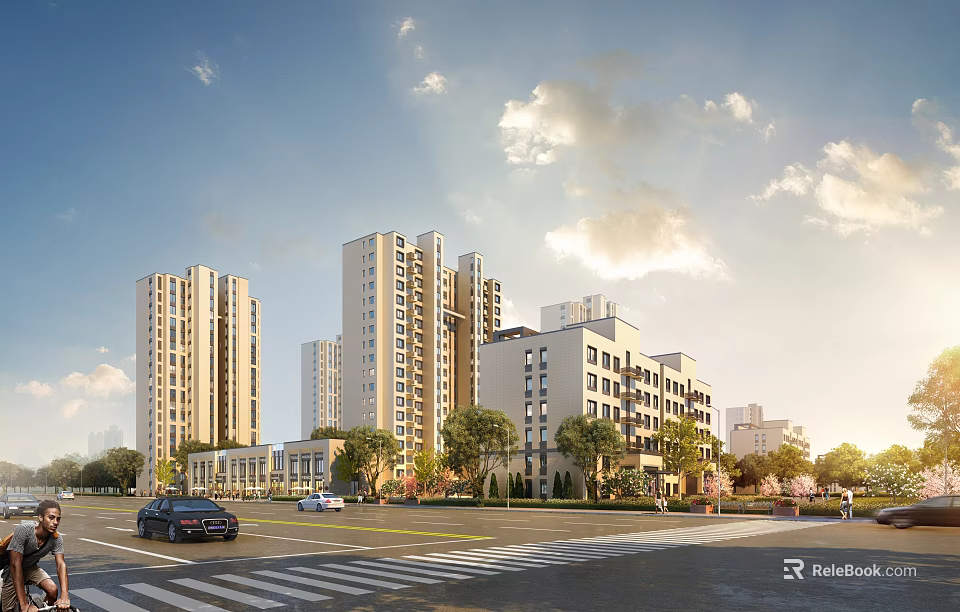 Modern Residential Buildings In Urban Landscape With Roads And Greenery 3d model 