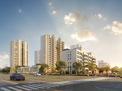 Modern Residential Buildings In Urban Landscape With Roads And Greenery 3d model