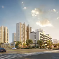 Modern Residential Buildings In Urban Landscape With Roads And Greenery