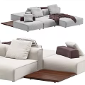 Modern Fabric Upholstered Sectional Sofa in Beige and Gray with Soft Pillows and Throw Blanket