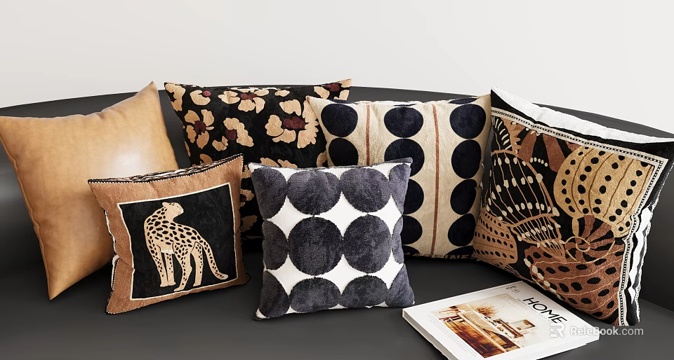 Chic Velvet Throw Pillows With Leopard Polka Dot And Geometric Patterns For Home Sofa Decor 3d model