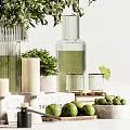 Stylish Decorative Ornament Set with Glass Vases Green Plants Candles and Marble Containers