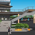 Modern Commercial Street With High Rise Buildings Low Rise Structures And Green Spaces