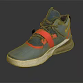 Blue High Top Sports Shoes With Red Straps Yellow Logo Mesh Upper And White Sole