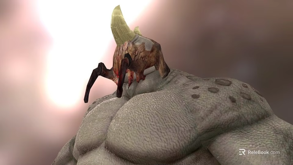 Parasitic Creature With Yellow Top On Gray Muscular Shoulder Featuring Red Details 3d model 