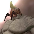 Parasitic Creature With Yellow Top On Gray Muscular Shoulder Featuring Red Details