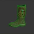 Brown Beige Rain Boots with Patterned Shaft Green Logo Non Slip Sole for Outdoor Use