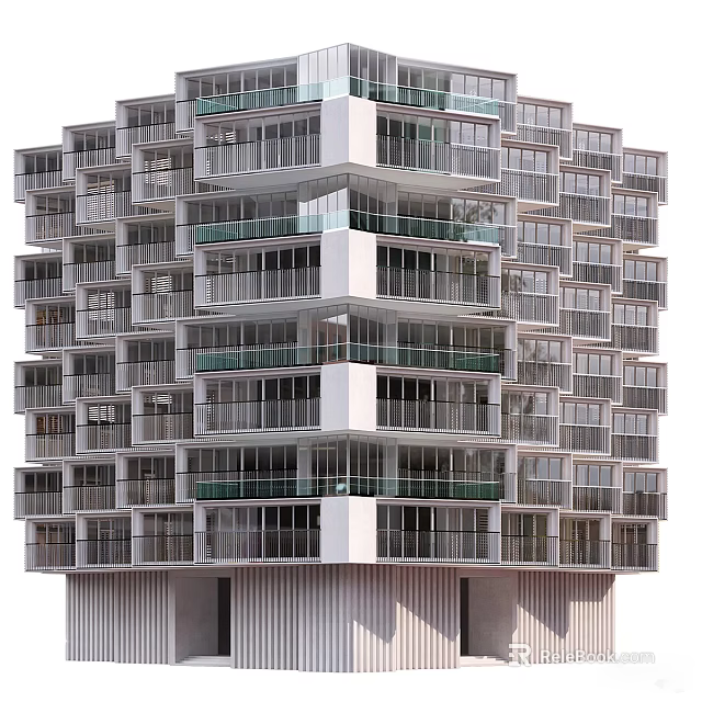 Modern High Rise Commercial Complex Featuring Unique Exterior Design Windows And Balconies 3d model 