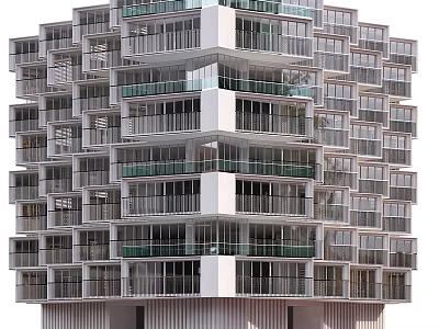 Modern High Rise Commercial Complex Featuring Unique Exterior Design Windows And Balconies 3d model
