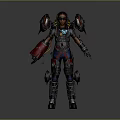 Futuristic Sci Fi Character In Red Tech Gear With Alien Creature 3d model