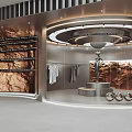 Modern Fashion Clothing Store Interior With Rock Texture Walls Circular Display And Hanging Apparel