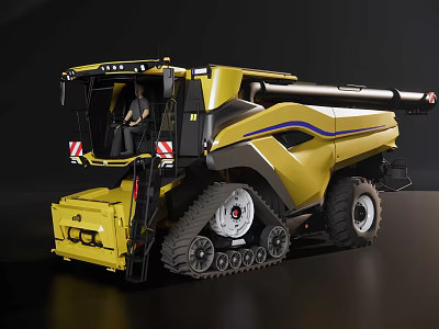 Efficient Yellow Combine Harvester With Tracked Wheels And Harvesting Equipment Cabin 3d model