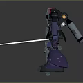 Purple Gray Mecha Robot With Red Head Holding Long Sword And Metallic Texture