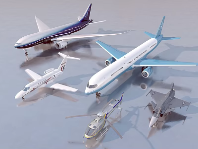 Aircraft Passenger Aircraft Helicopter Fighter Private Jet 3d model