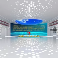 Modern High Tech Exhibition Space With Circular Video Wall Central Platform And Illuminated Ceiling 3d model