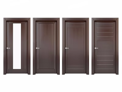 Dark Brown Wooden Swing Doors With Various Panel And Glass Designs For Home 3d model