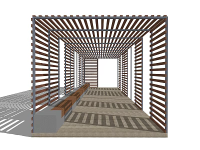 Modern Wooden Pergola With Lattice Roof Design Walkway Floor And Side Bench 3d model