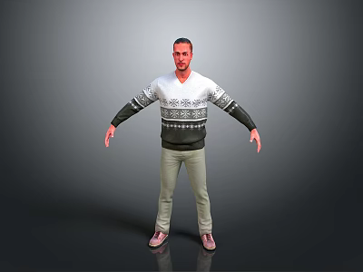 A Man Wearing White Dark Pattern Sweater Khaki Pants Pink Shoes Arms Outstretched Gray Background 3d model