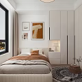 Modern Tatami Bedroom Interior With Tatami Bed Desk Chair Storage Cabinets And Round Rug