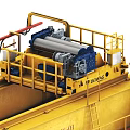 Yellow Industrial Equipment Featuring DEMAG Rollers Railings And Ladder Structure