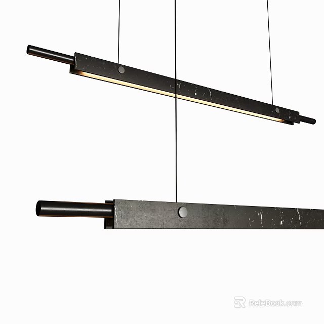 Modern Linear Black Metal Chandelier with Hanging Rods and Minimalist Design 3d model 