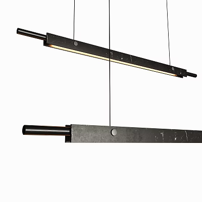 Modern Linear Black Metal Chandelier with Hanging Rods and Minimalist Design 3d model
