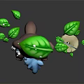Brown Totoro Holding Small Blue Creature With Green Leaves And White Pole