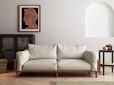 White Two Seater Sofa With Wooden Legs In Modern Living Room Interior And Decorative Art 3d model
