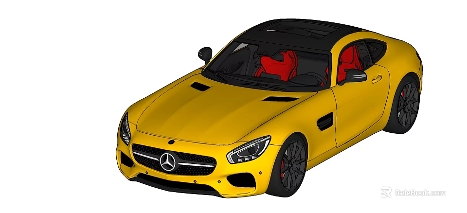 Yellow Mercedes Sports Car Featuring Red Seats And Black Roof Design 3d model 
