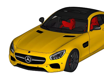 Yellow Mercedes Sports Car Featuring Red Seats And Black Roof Design 3d model