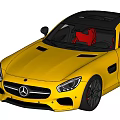 Yellow Mercedes Sports Car Featuring Red Seats And Black Roof Design