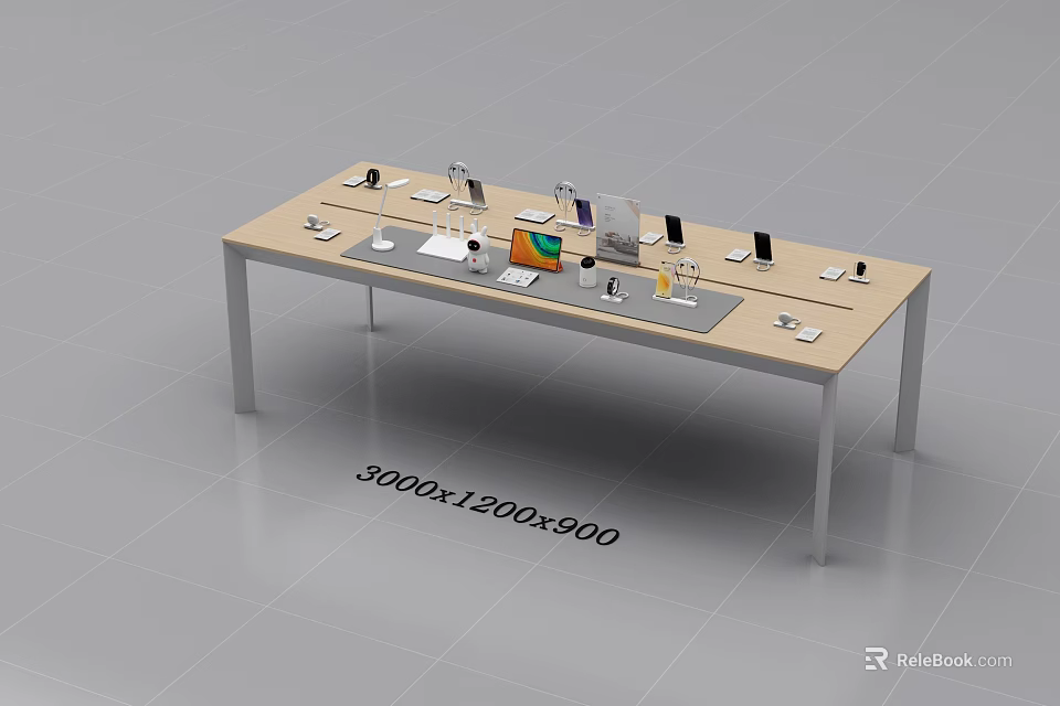 Modern Display Shelf With 3000x1200x500 Dimensions Displaying Phones Tablets Laptops And Accessories 3d model 