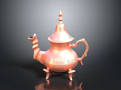 Ornate Copper Teapot With Traditional Carved Patterns Decorative Base And Handle 3d model