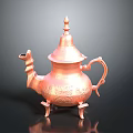 Ornate Copper Teapot With Traditional Carved Patterns Decorative Base And Handle