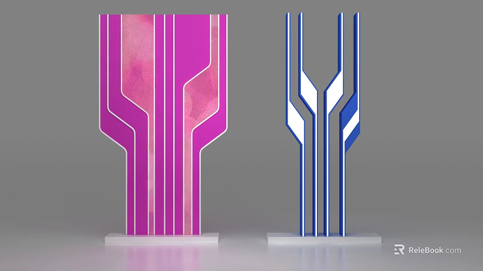 Modern Abstract Wall Decor with Pink Blue Geometric Lines and Standing Base Design 3d model