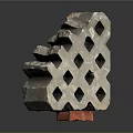 Detailed Wood Stone Decorative Grille Featuring Square Holes And Intricate Geometric Design