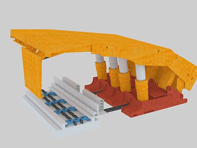 Industrial Mechanical Equipment With Yellow Structure Red Base White Pillars And Blue Rails 3d model