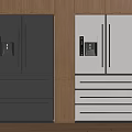 Built in Stainless Steel White Refrigerator Freezer with Water Dispenser Drawer Design in Wooden Cabinets