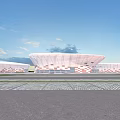 Modern Architectural Complex With White Curved Roofs And Red Patterned Facades 3d model