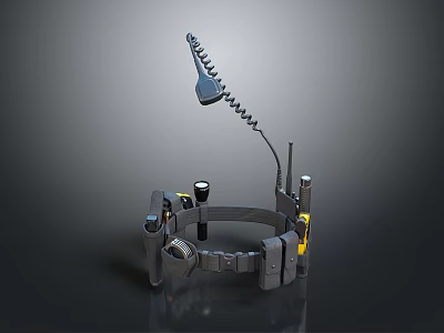 Man Wearing Head Mounted Device With Coiled Microphone And Communication Antennas 3d model