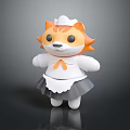 Cute Orange Cat Doll Wearing White Chef Hat And Gray Frilled Apron
