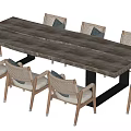Rustic Wooden Dining Table Set With Rattan Chairs And Black Metal Legs