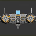 Futuristic Cosmic Spacecraft With Dual Thrusters Central Cockpit And Metallic Module Structure