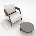Simple Design Single Sofa with White Cushion Wooden Armrest and Round Gray Coffee Table