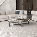 Modern Living Room Interior Coffee Table With Metal Frame Glass Top And Beige Sofa